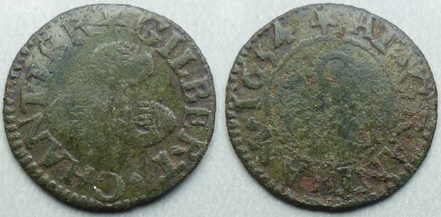 Grantham, Gilbert Chantler 1654 farthing OB----